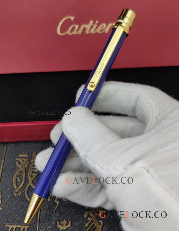 Wholesale Cartier Santos Ballpoint Pen Blue Resin Gold Clip